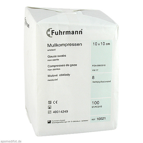 MULLKOMPRESSEN 10x10 cm unsteril 8fach